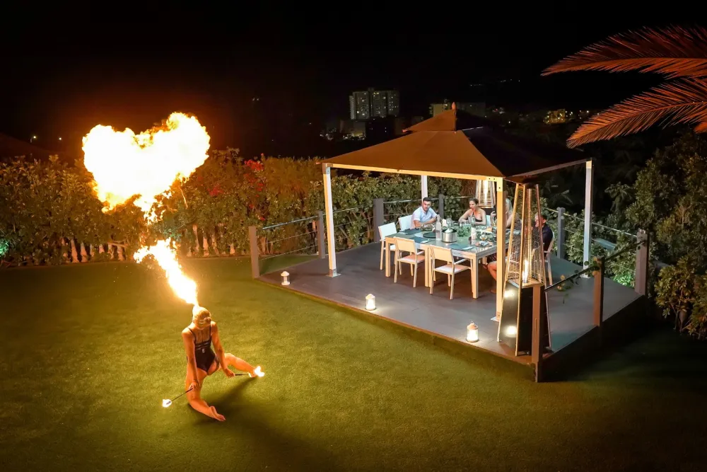 Fire performer entertaining a celebration at Casa Amore villa in Tenerife