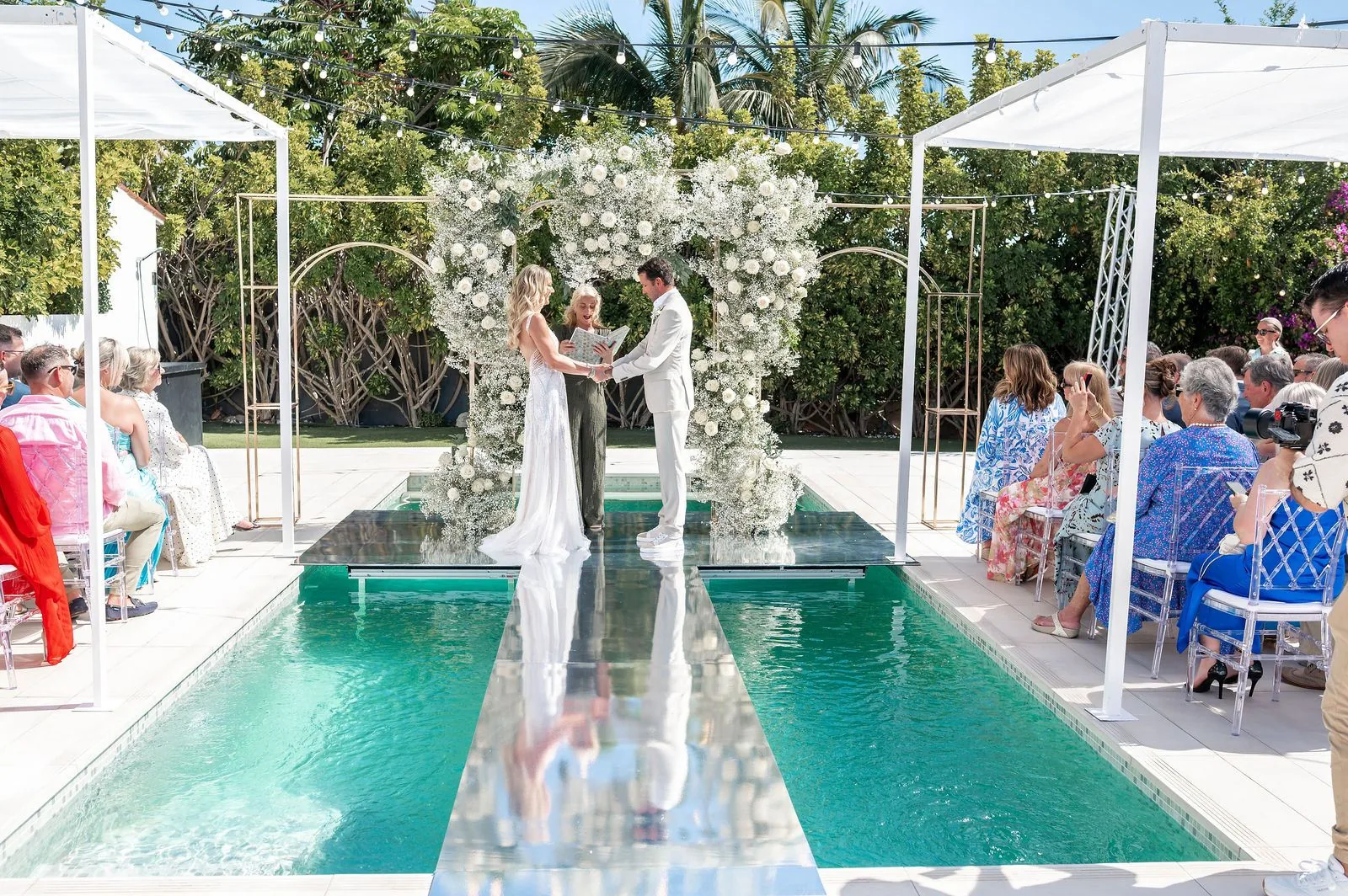 Symbolic wedding ceremony over the pool at Casa Amore Tenerife